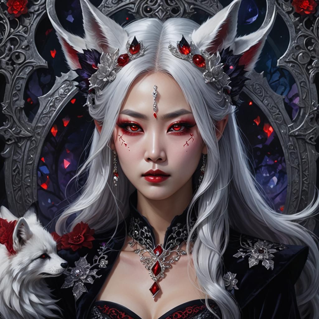 Korean Vampire Queen with Fox Ears in Dark Fantasy Art