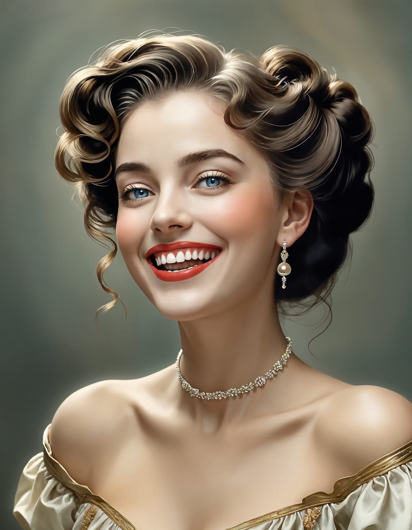 Laughing Woman Portrait in Muted Early 1900s Style