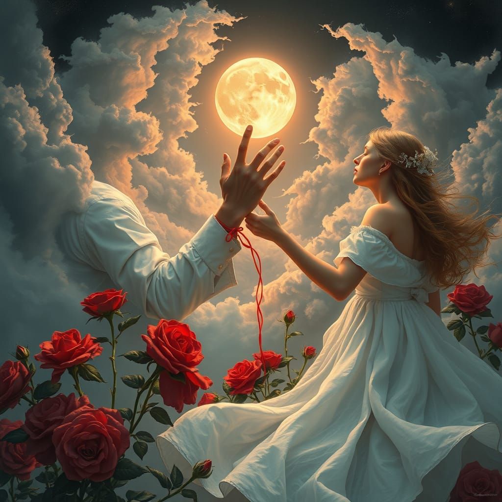 Souls Bound by Fate in Surreal Oil Painting