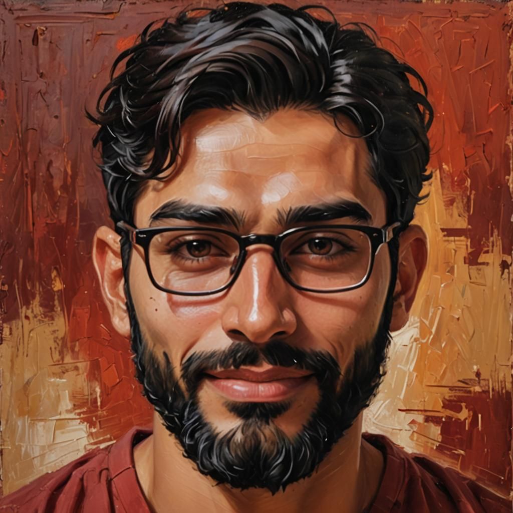 Handsome Man with Red T-Shirt in Impressionist Style