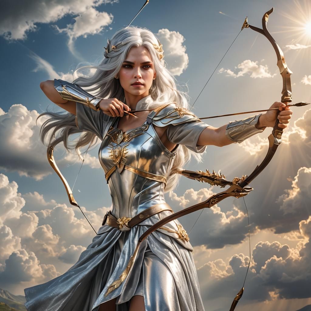 Girl Archer with Silver Dress in Divine Light