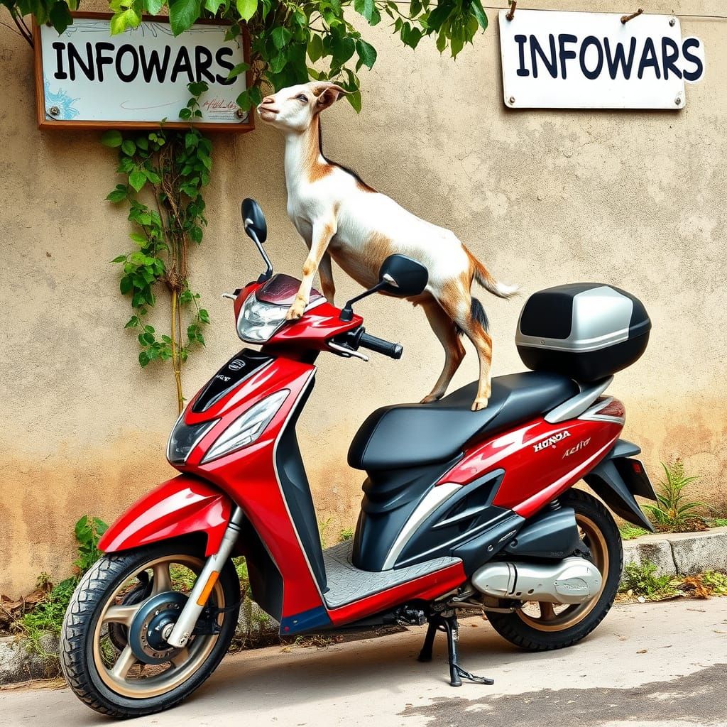 Surreal Goat Rider on a Graffiti Honda Scooter