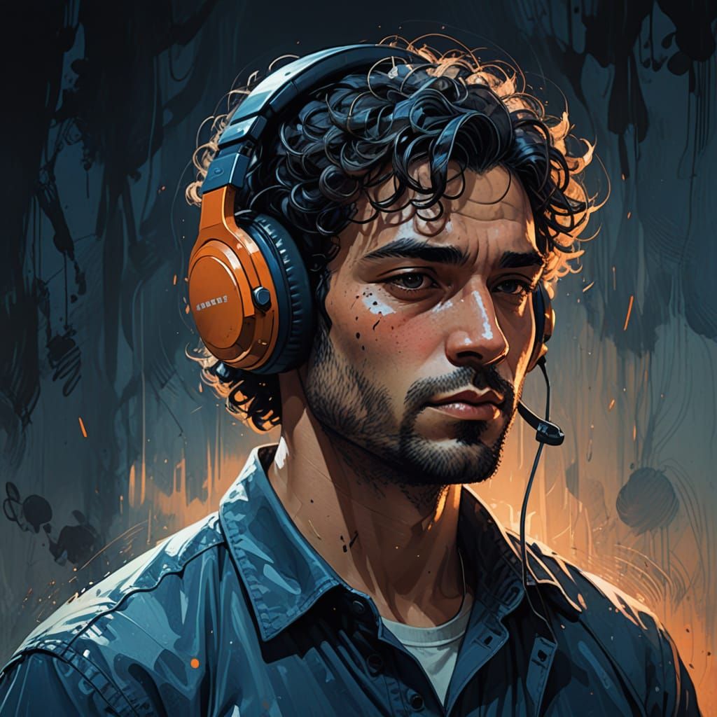 Melancholic Music Lover in Deep Blue