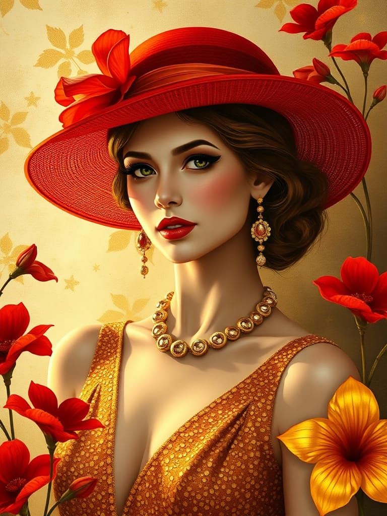 Elegant Art Deco Woman in Glittery Dress