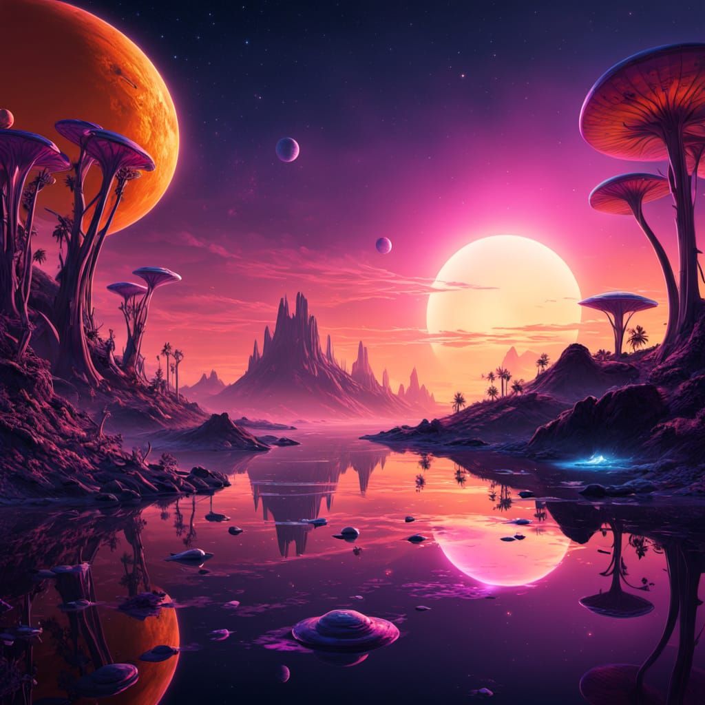 Breathtaking Alien Sunset in Cosmic Digital Art