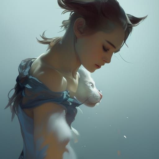 Dancing Cat and Dog Portrait in Hyperdetailed Style