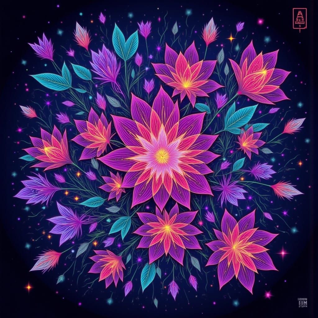 Bioluminescent Roses in Abstract Vector Fractal Style