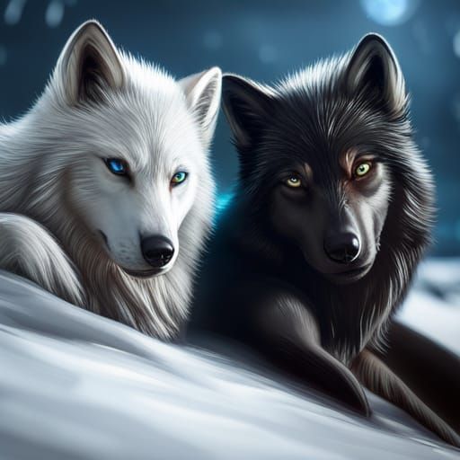 Black and White Wolves with Cyan Eyes
