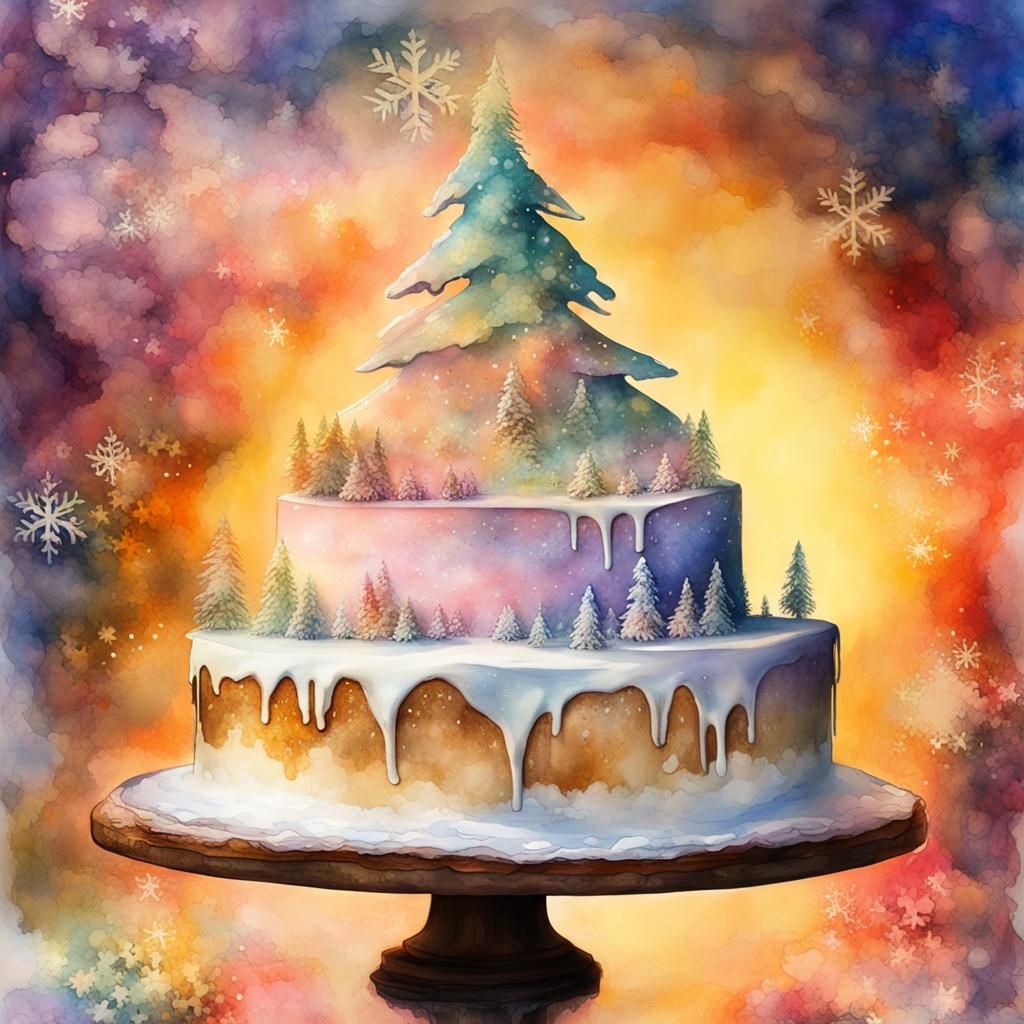 Christmas Cake as Father Christmas Silhouette in Watercolor