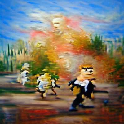 Impressionistic Oil Painting: Figures in Flight
