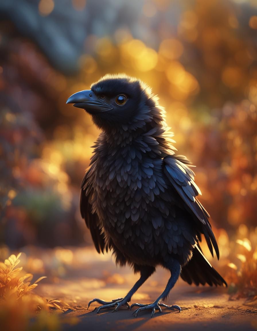 Cute Baby Crow Smiling: 3D Concept Art