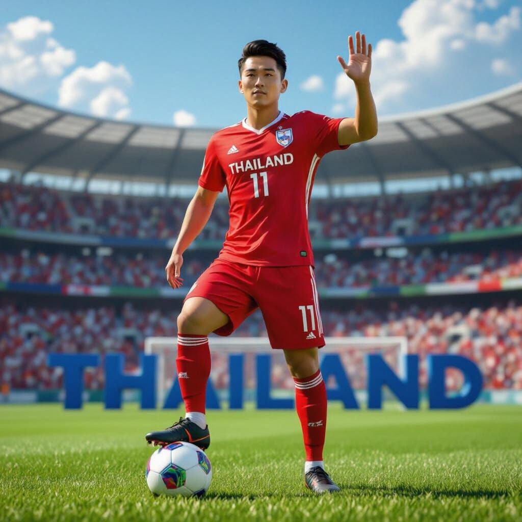 Thailand Soccer Player in Majestic 3D Anime Style