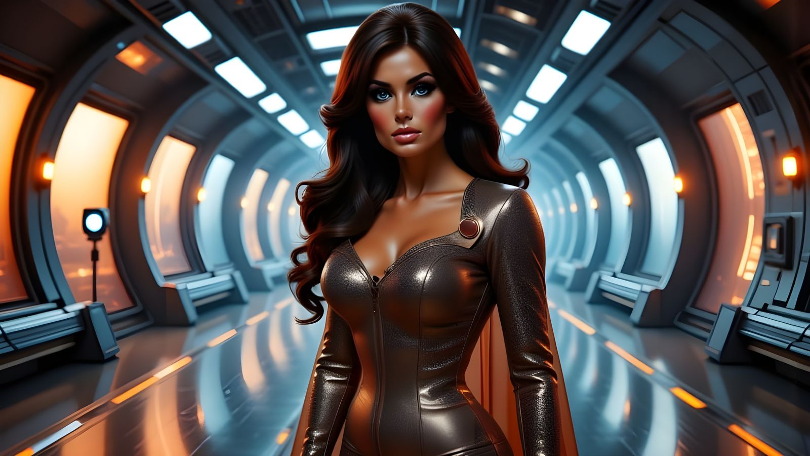 Retro Fantasy Woman in Space Ballroom