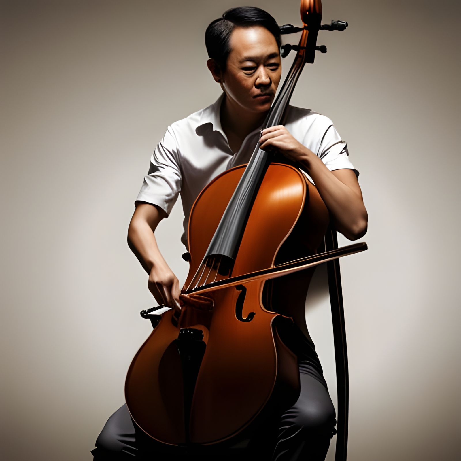 Young Man Playing Cello Portrait in Ultrarealistic Style