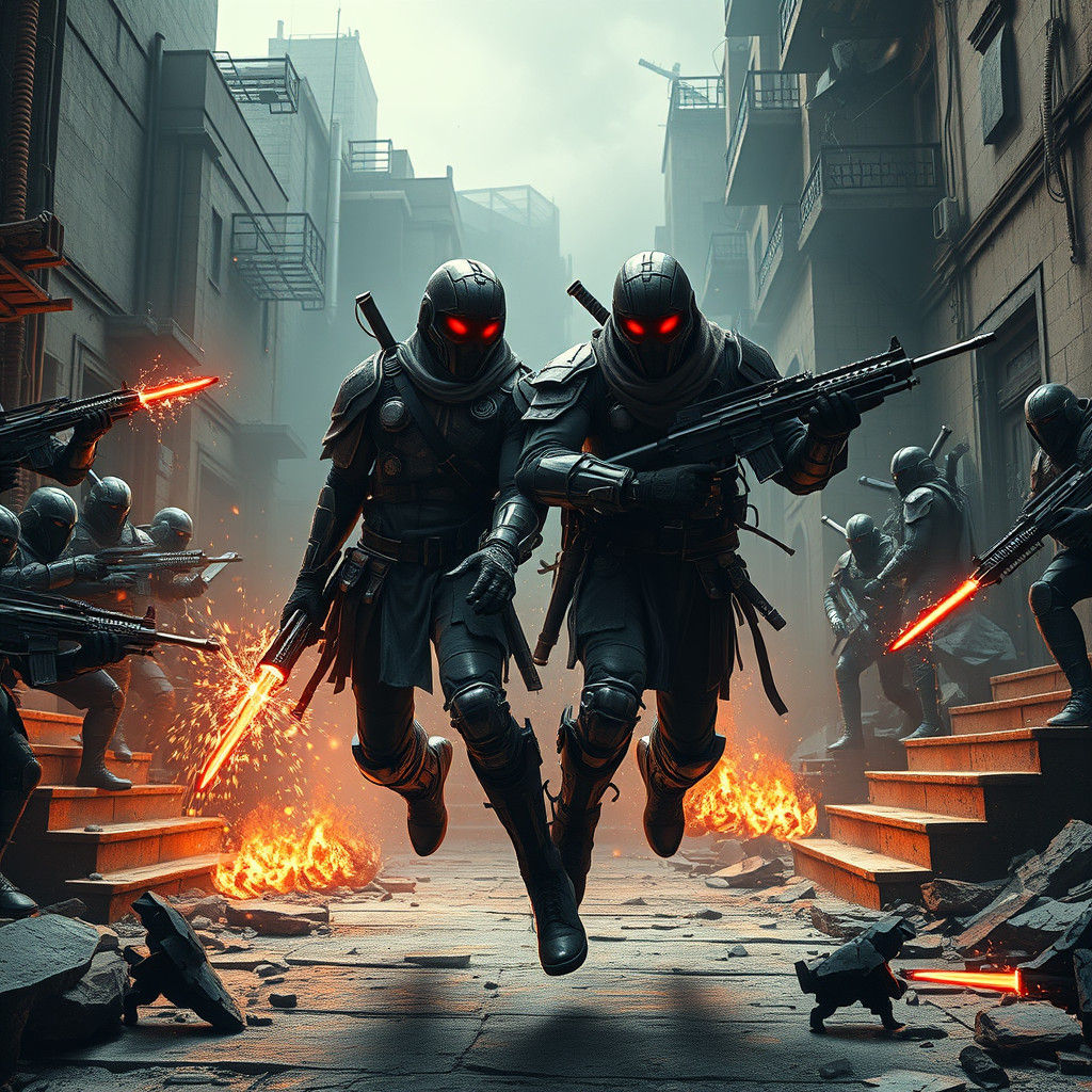 Dystopian Twins Confront Rival Faction in Cyberpunk Style