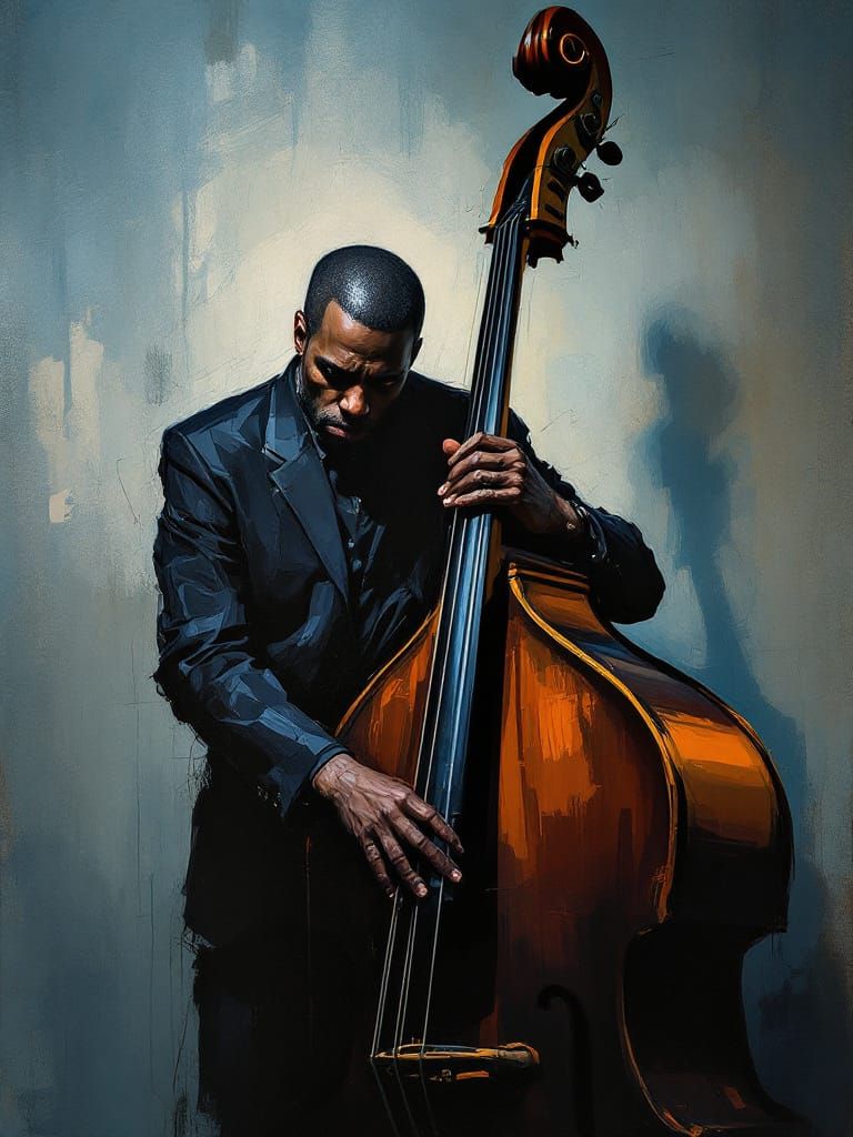 Abstract Jazz Musician in Deep Blue Tones