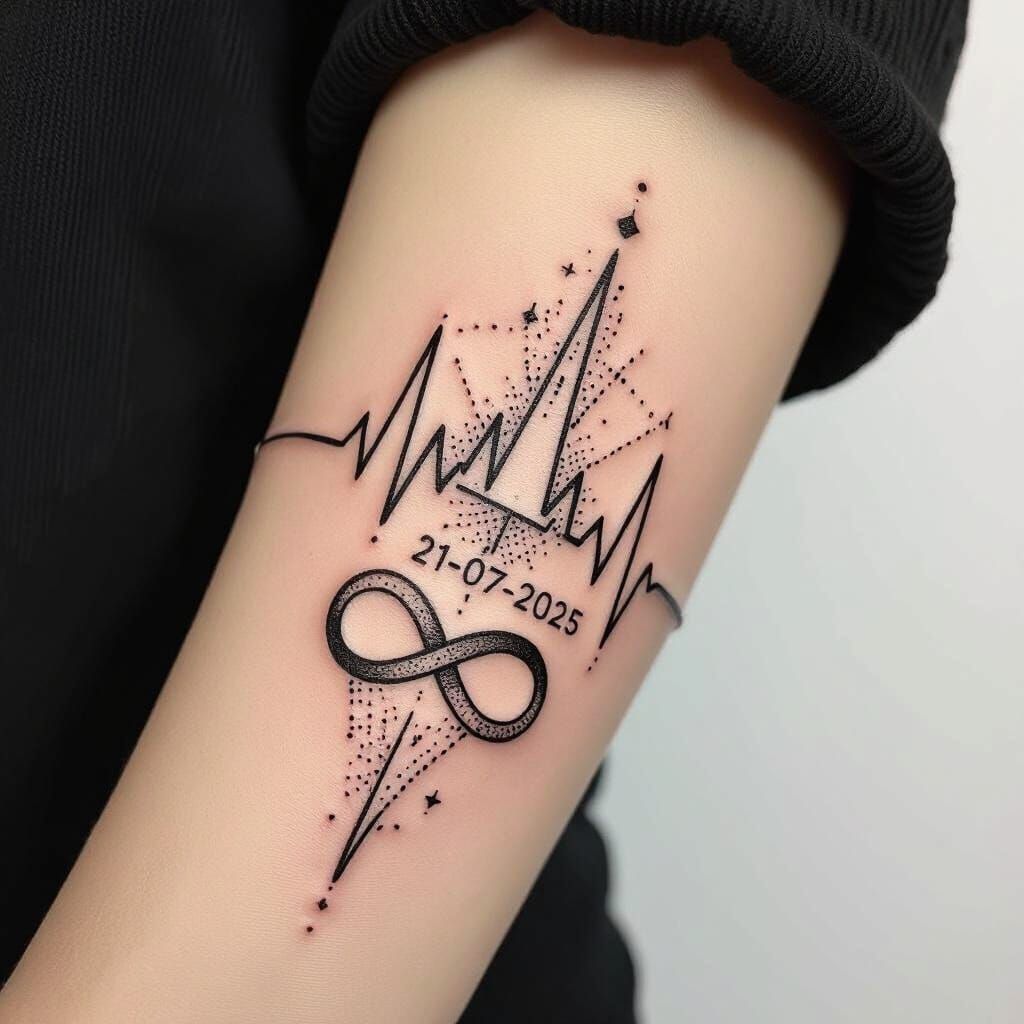 Wrist Tattoo Design with Heartbeat, Date, and Infinity Symbo...
