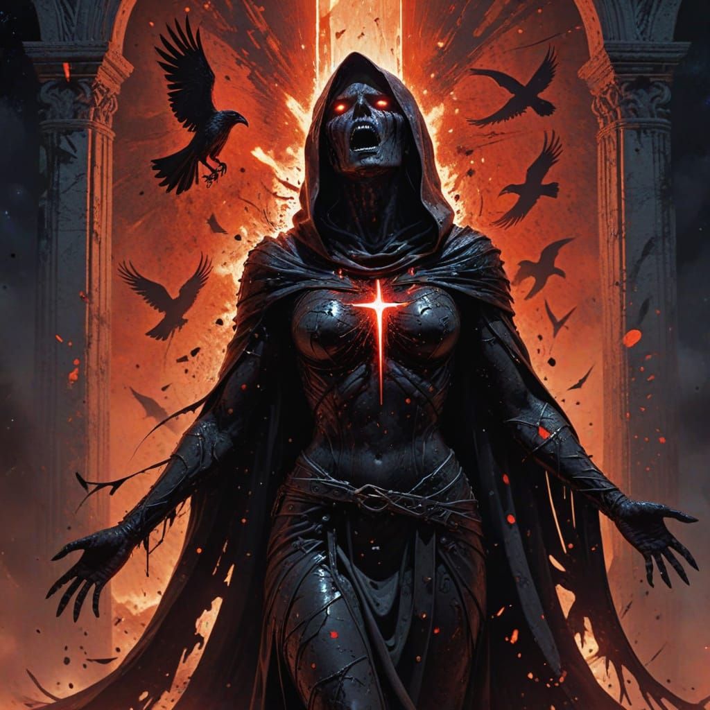 Moonfire Huntress in Cosmic Surrealist Style