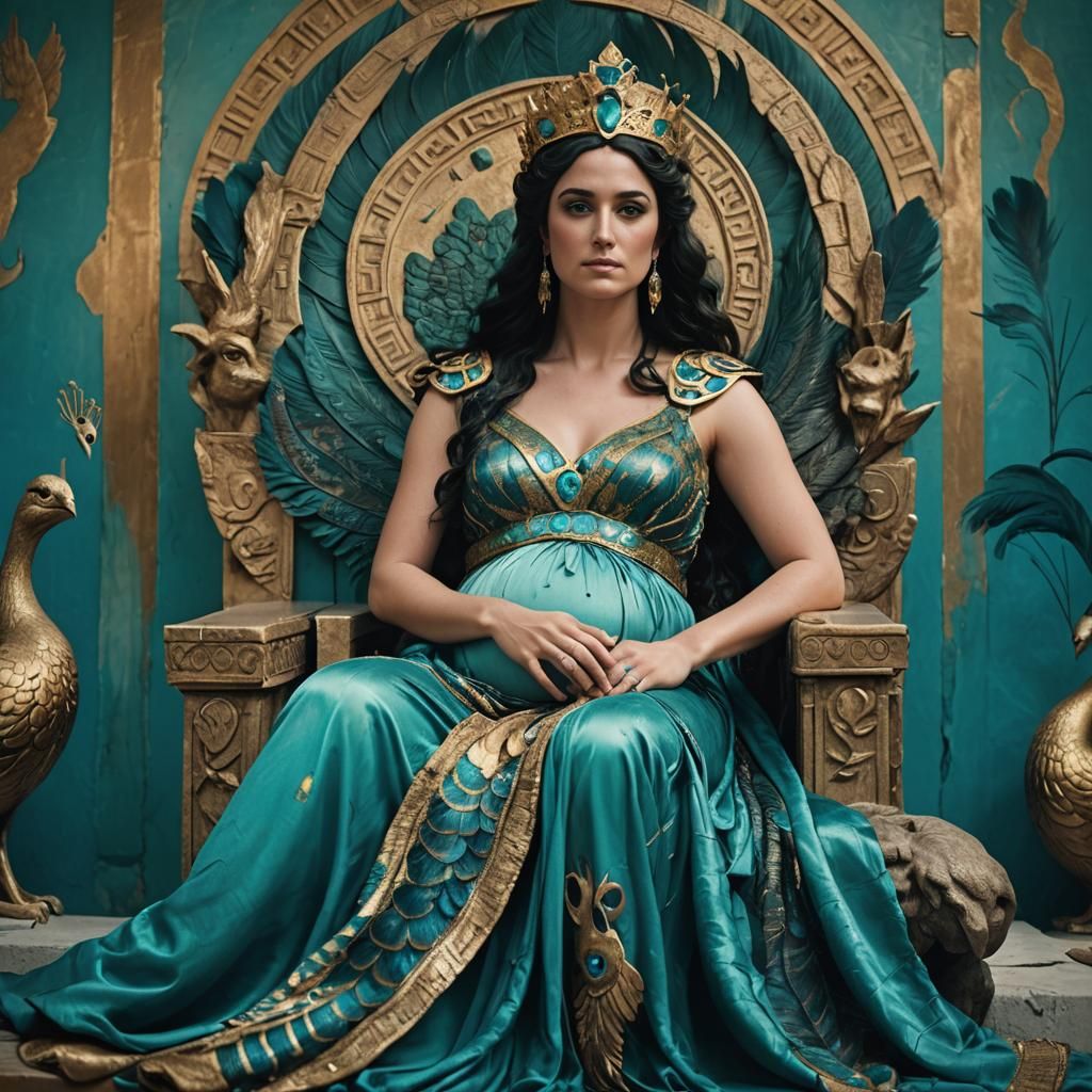 Pregnant Hera on Throne in Cinematic Style