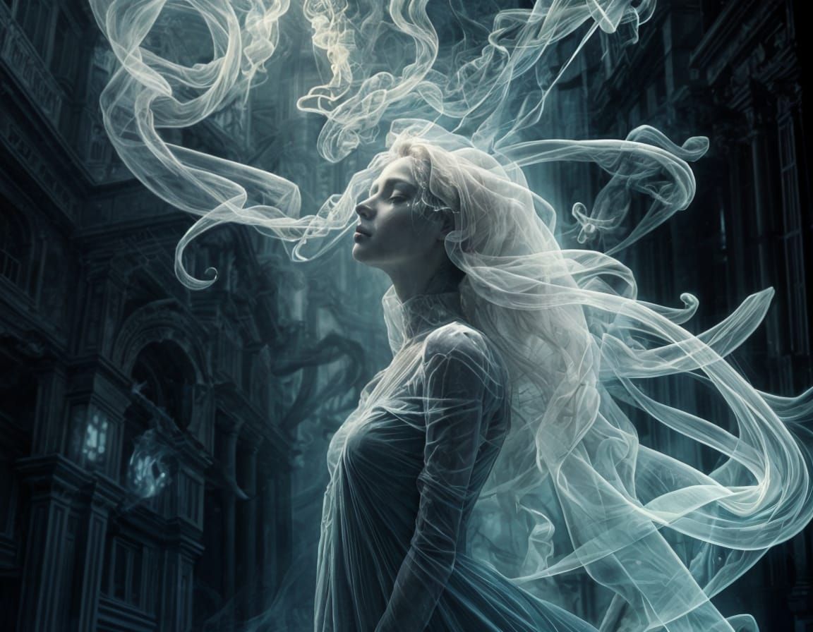 Ethereal Ghost Woman in Maximalist Digital Painting