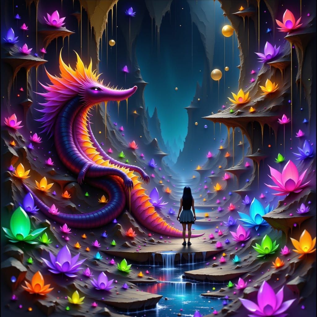 Bioluminescent Crystal Cavern Adventure with Dragons