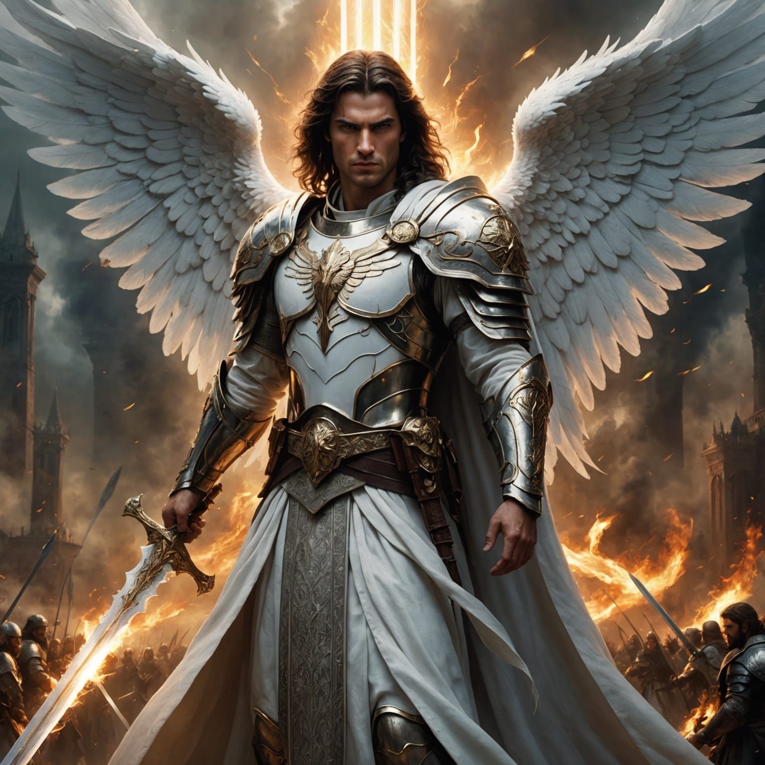 Archangel Gabriel with Sword and Angelic Army