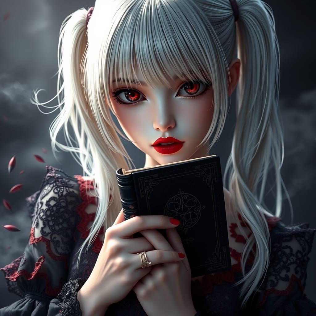 Misa Amane Holds Death Note in Gothic Romance Style