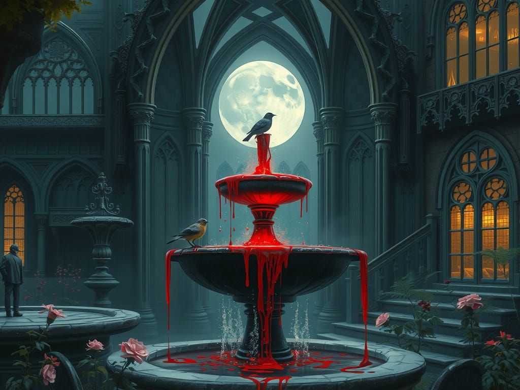 Dark Gothic Goddess Lures a Bird in a Haunting Moonlit Garde...