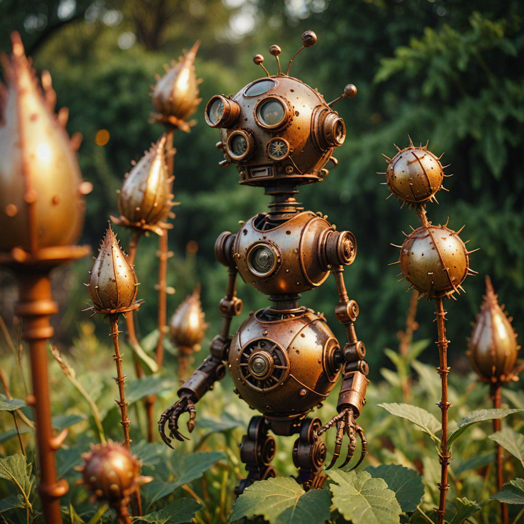 Vintage Steampunk Thistle Blooms in a Garden of Gears