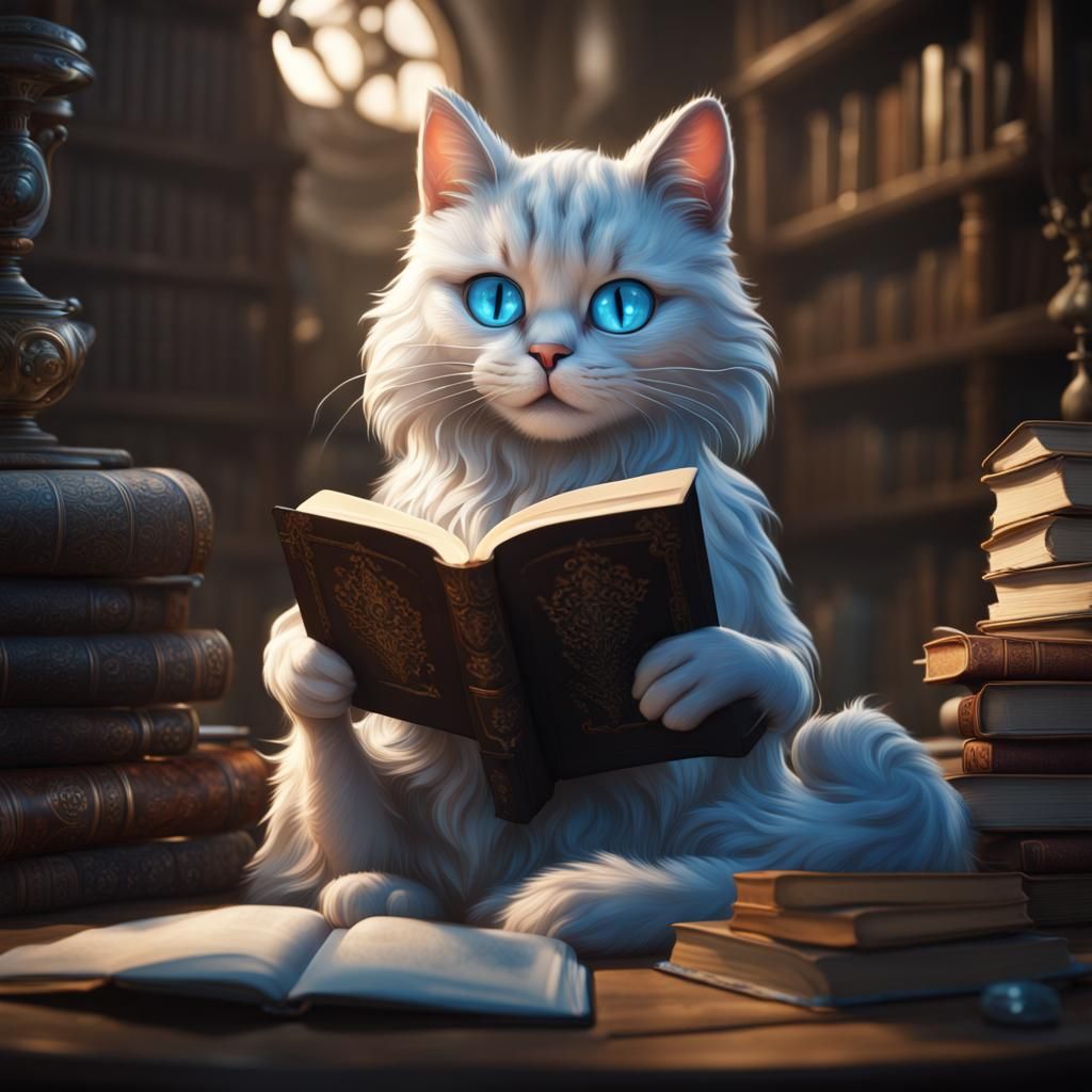 Cat Reads Book: Detailed Matte Painting