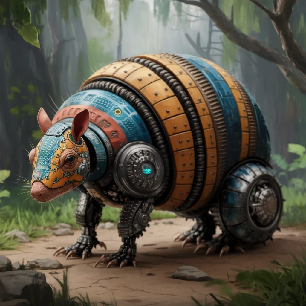 Realistic Cyborg Armadillo in Natural Environment