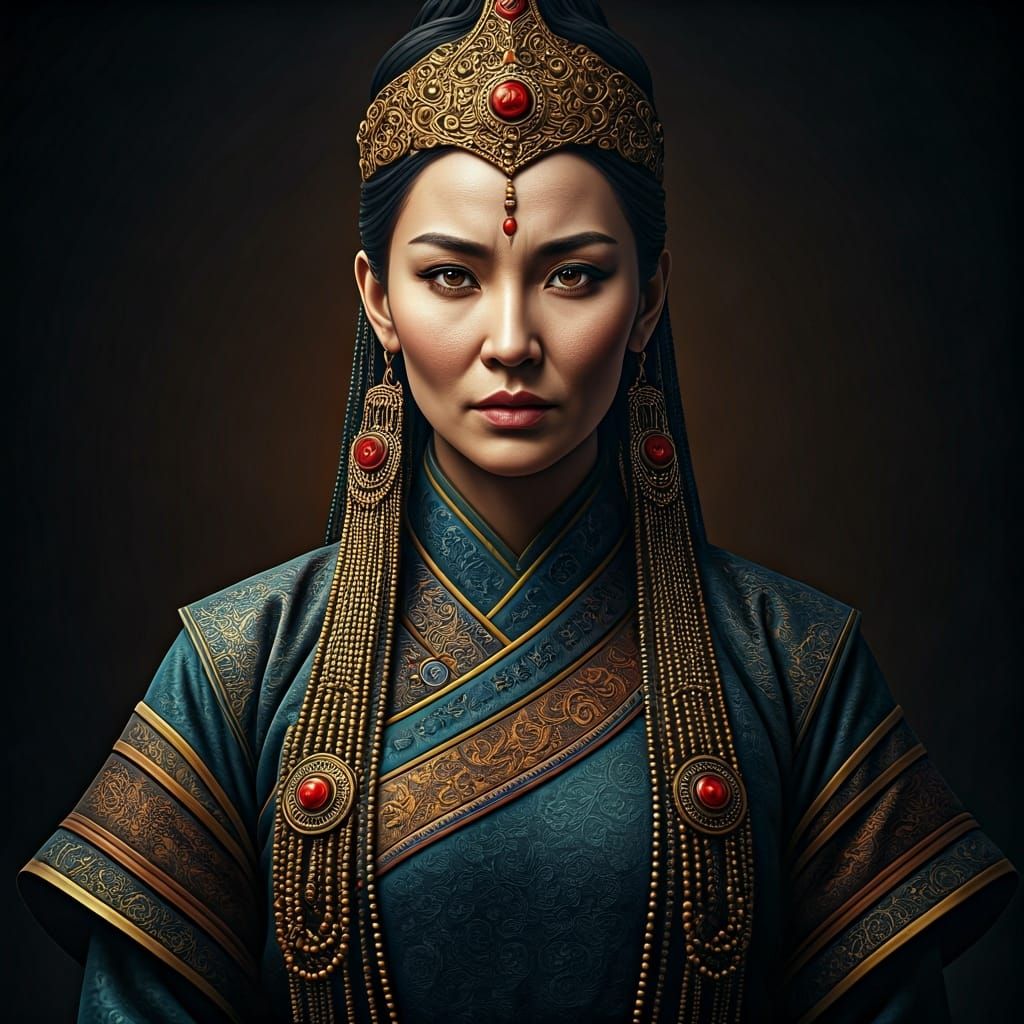 Mystic Mongol Goddess Hoelun in Golden Robes