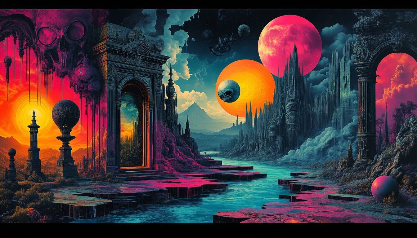 Surreal Graffiti Art Collage with Alien Aesthetic