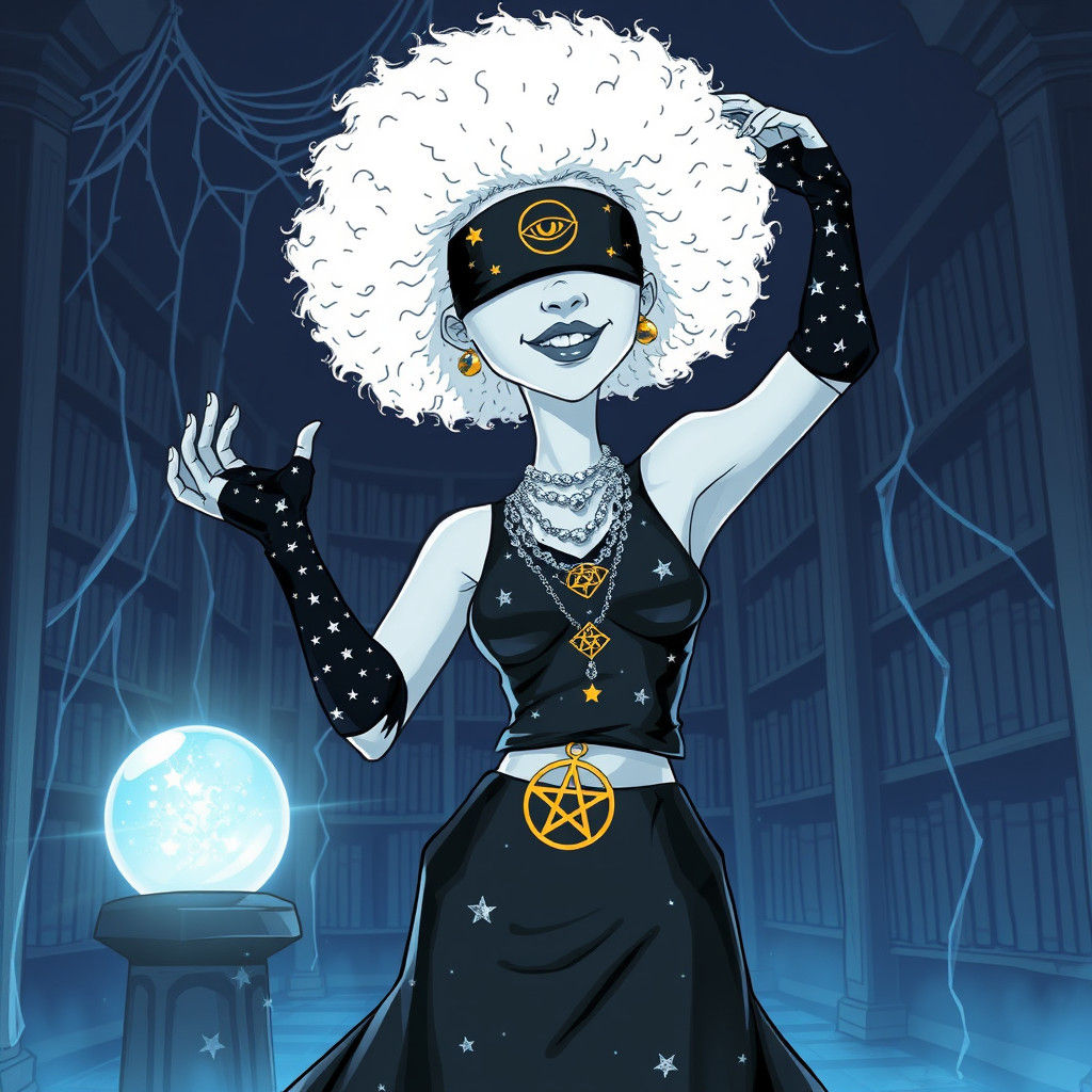 Mystical Albino Woman Dancing in Haunted Library