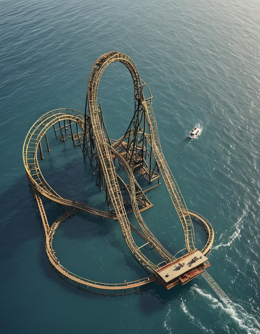 Ocean Roller Coaster on Floating Platform in 3D