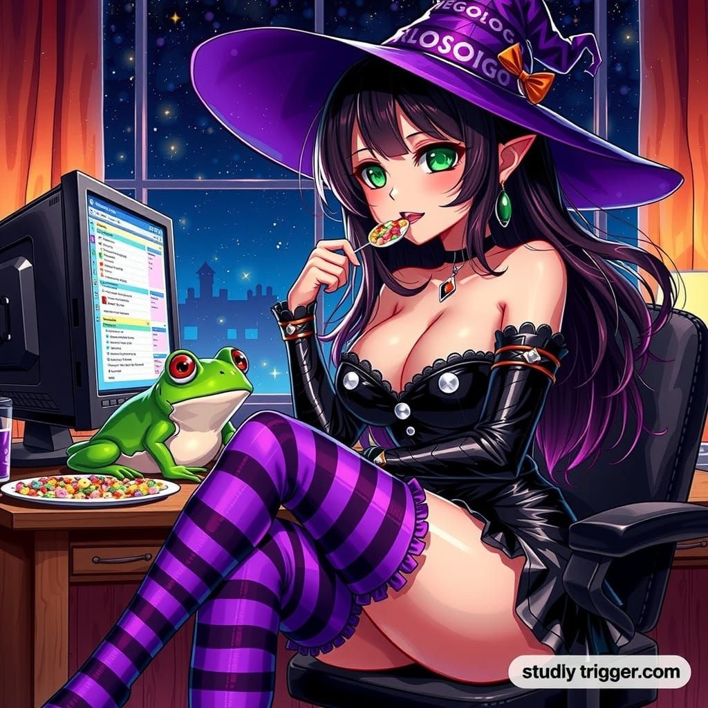 Anime Woman with Frog in Studio Trigger Style