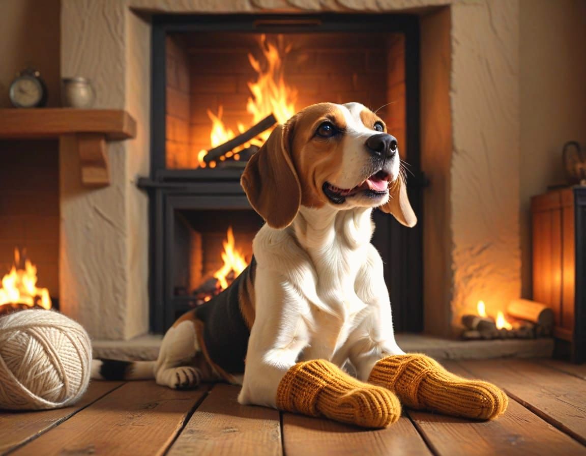 Adorable Beagle Puppy with Socks in Hyperrealistic Oil Paint...