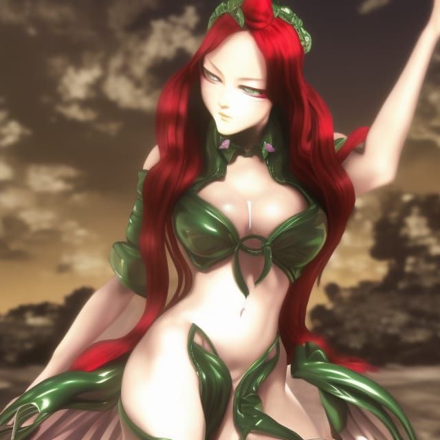 Villainous Anime Waifu in Japanese Illustration Style
