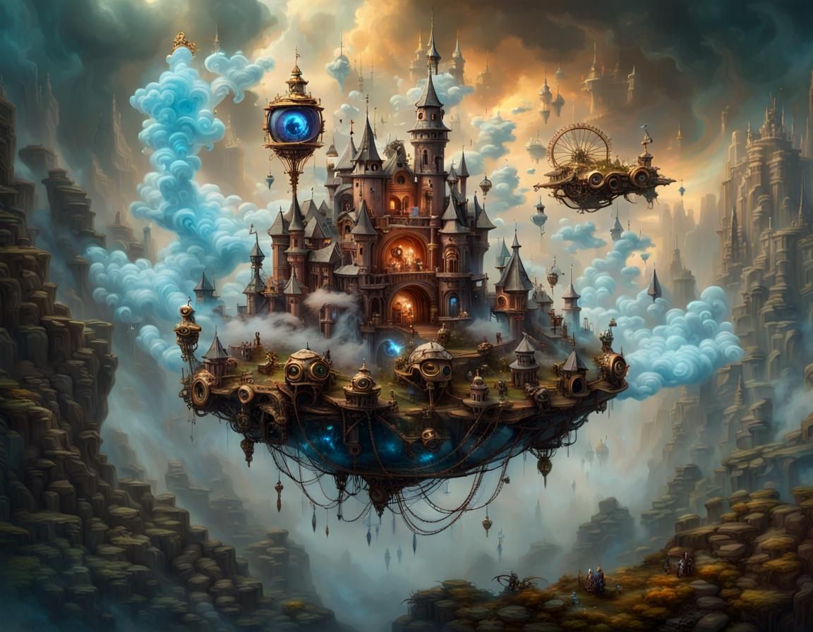 steampunk flying city