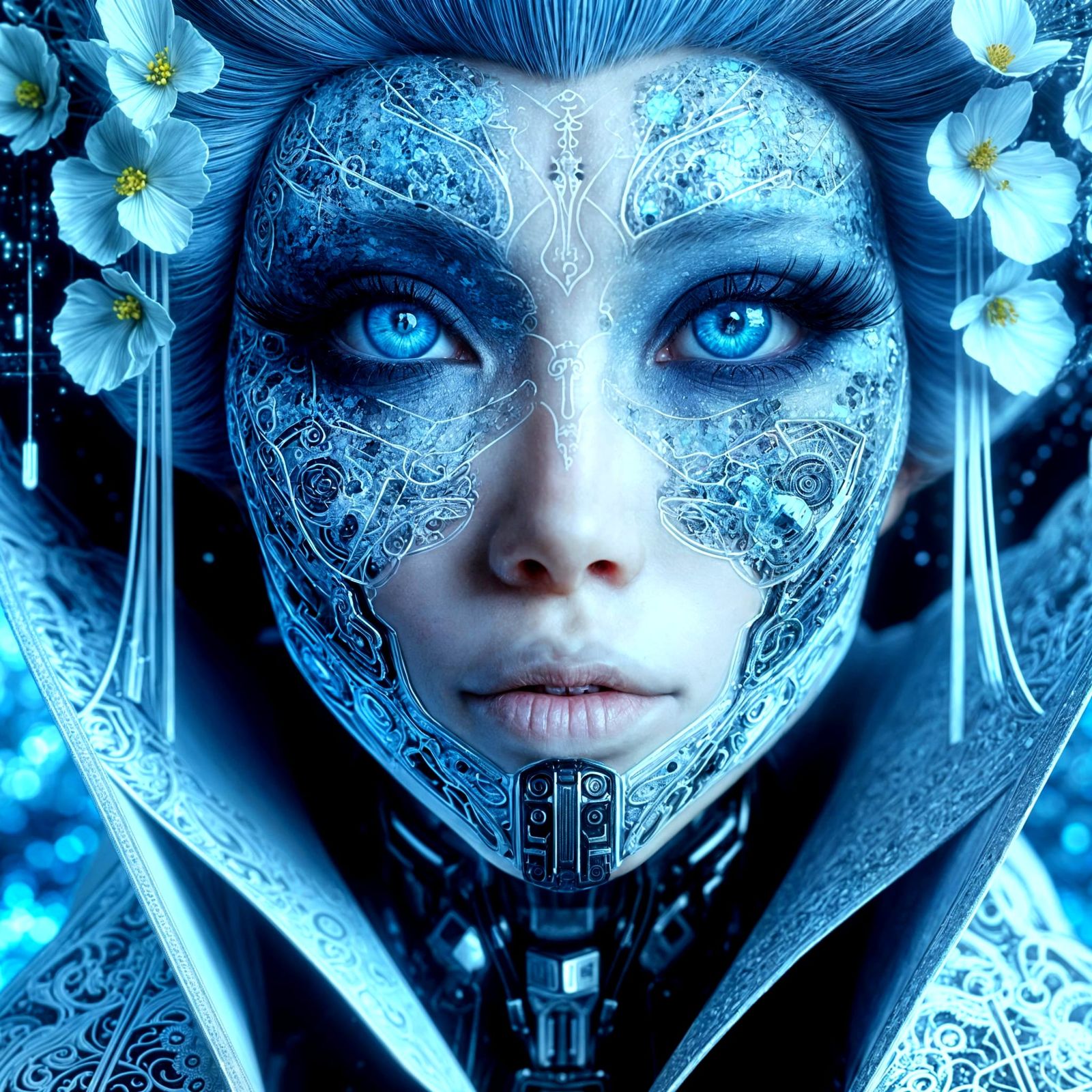 Cyberpunk Geisha in Sci-Fi Holographic Aura