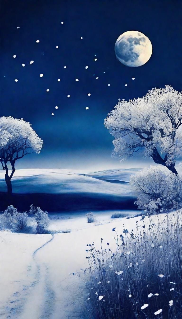 Ethereal Cyanotype Landscape with Wind and Flowers