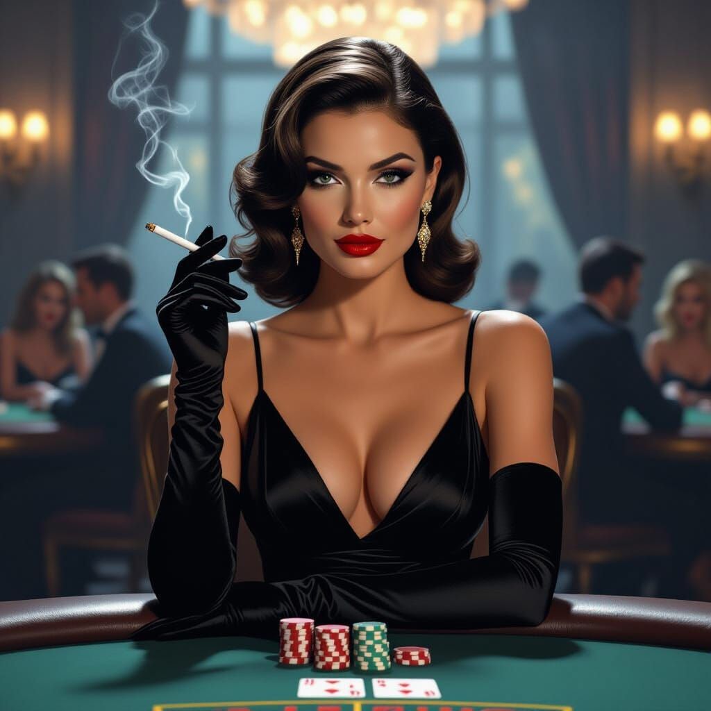 Elegant Bond Girl in Film Noir Style