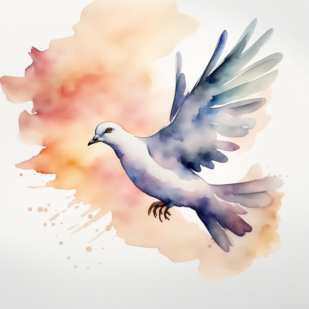 Watercolor Dove in Flight Illustration