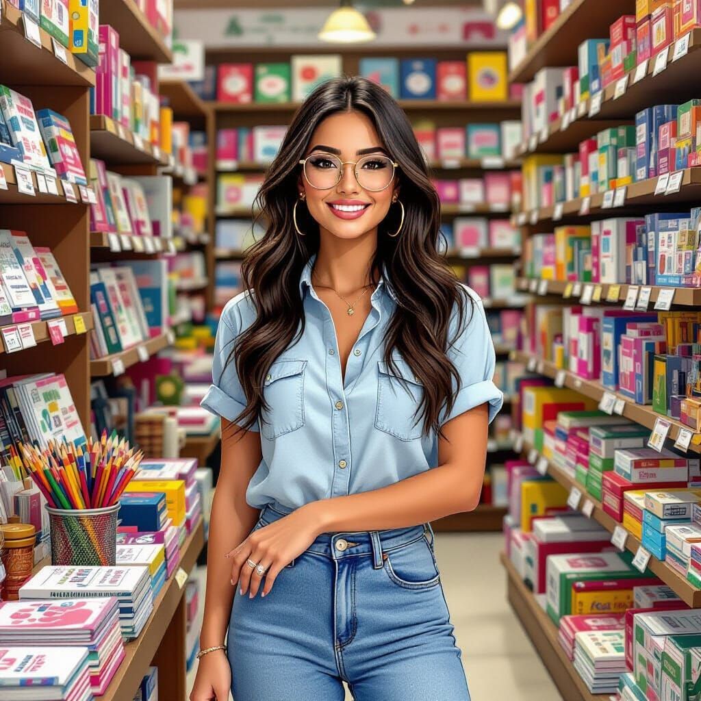 Saleswoman in Stationery Store, Realistic Digital Painting