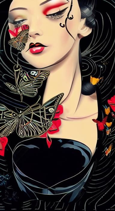 Cyborg Geisha with Dragon Tattoo and Valentine Kisses