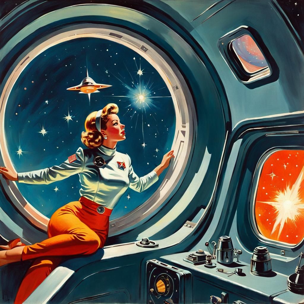 Astronaut Observes Exploding Star in Elvgren Style