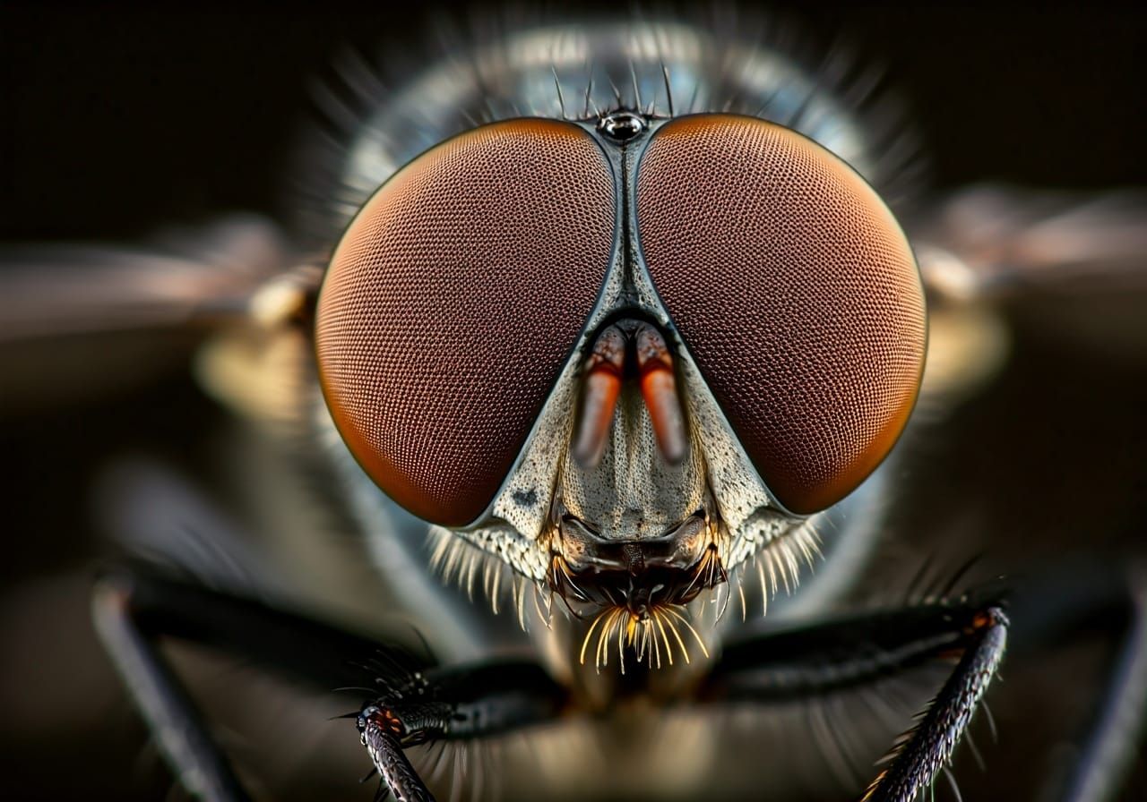 Macro Photo of a Fly's Eye Reflecting Ruins