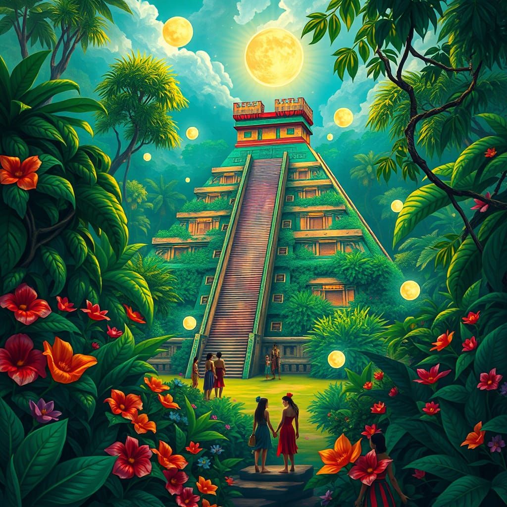 Emerald Jungle Pyramid in Vibrant Oil Paint Style