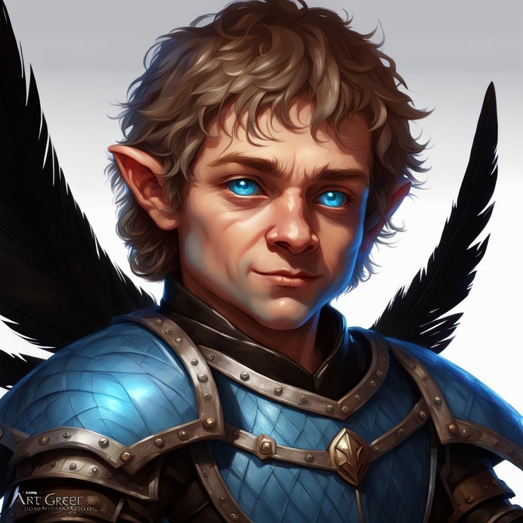 Feathered Halfling Portrait in Hyperdetailed Concept Art Sty...