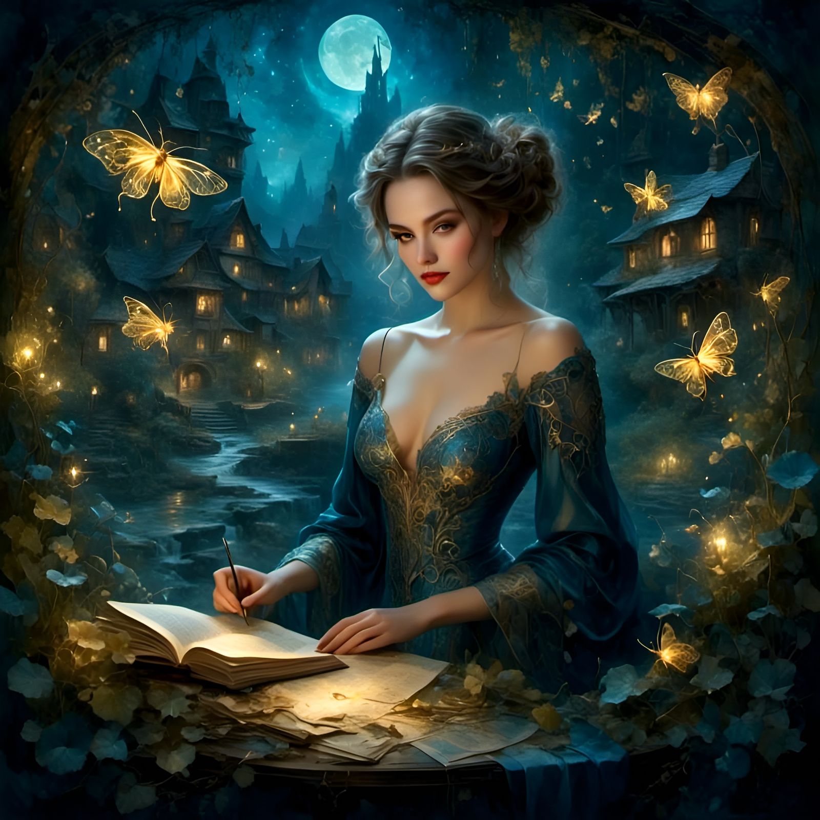 Bioluminescent Elven Kingdom: Watercolor Fantasy Landscape